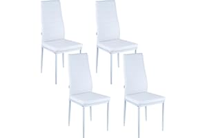 Baroni Home Set di 4 Sedie da Pranzo con Schienale Alto e Seduta Ergonomica con Cuciture Decorative, Sedie Eleganti Imbottite in Ecopelle con Struttura in Acciaio, 40X48X96 cm, Bianco