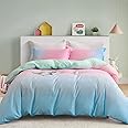 Guchuang Bedding Blue and Pink Bedding Set Double Size Ombre Rainbow Duvet Cover Soft Brushed Microfiber Quilt Cover for Kids Girls Teens Adults with 2 Pillowcases Zipper Closure 200x200cm