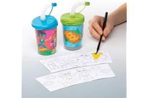 Baker Ross Gobelets superhéros étoilés à colorier avec Paille Souple (Lot de 3) Que Les Enfants pourront décorer et Utiliser.