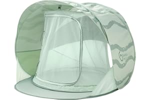Babymoov Tente Anti-UV Bébé Rafraichissante Moov & Protect - Haute protection Anti-UV UPF 50+ - Système Pop Up - Grande Tente de plage - Moustiquaire à Maille Fine, Green Lagoon