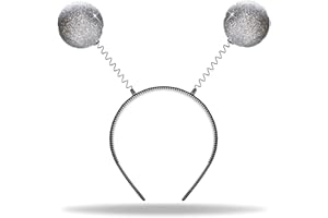 JEJA Alien Haarreif in silver, Halloween Kopfschmuck mit 2 runden schwingenden Glitzer Disco Kugeln, Kopfschmuck Accessoire Karneval & Fasching | Haarschmuck Deko für Damen, Herren & Kinder