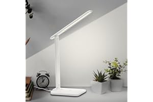 ‎LQWELL LQWELL Lampa biurkowa LED, 3 tryby temperatury barwowej i 9 poziomów jasności, bez migotania, ochrona oczu, lampka nocna, ładowanie USB, sterowanie dotykowe i funkcja pamięci dla studentów, biura