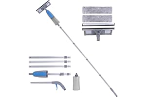 Wiseten Myjka do Okien z Trzonkiem Teleskopowym, 3 w 1 Ściągaczka do Okien ze Sprayem, 190 cm Teleskopowa Myjka do Szyb, Narzędzie do Czyszczenia Wysokich Okien Wewnątrz