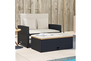Amorsee Sofá de jardín de 2 Plazas con Reposapiés de Almacenaje, Sofa Jardin Terraza, Sofas De Terraza, Muebles Jardin Exterior con Respaldo Inclinable y Cojines, Negro