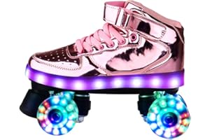 SPRLN Women's Roller Skates, Classic Quad Roller Skates, PU Leather Four-Wheel Light Up Skates, for Outdoor Indoor, Beginner Teens Youth Girls Boy,Pink,UK 4.5/EU 37
