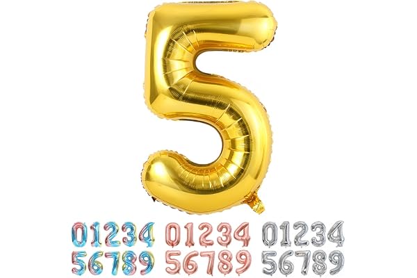 Ponmoo Foil Ballon Chiffre 5 Or, Grands Doré Numéro 0 1 2 3 4 5 7 8 10-19 20-29 30-39 40 50 60 70 80 90 100, Décoration de Ballons Géants pour Mariages Party et Anniversaires Fête