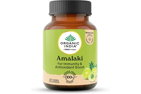 A TATA Product - Organic India Amalaki - 60 Veg Capsules, Natural Vitamin C & Antioxidants, Boosts Immune Response, Detoxify & Rejuvenate Digestive System, Reduce Acidity, GMP & NPOP Certified Organic