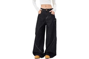 Lafaguw Jean baggy pour femme et homme taille haute coupe baril jeans décontracté ample denim vêtements streetwear