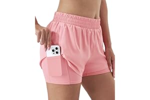 Hanyomo Donna 2 in 1 Pantaloncini da Corsa Yoga Fitness Bodybuilding Vita Alta Pantaloncini da Palestra con Fodera Tasche con Cerniera