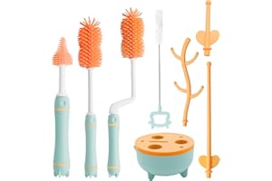 AUSYIWI 8-Piece Silicone Baby Bottle Brush, 3-in-1 Baby Bottle Brush, Baby Bottle Brush, Bottle Cleaner Set pour Nettoyer Toutes Les Marques de biberons
