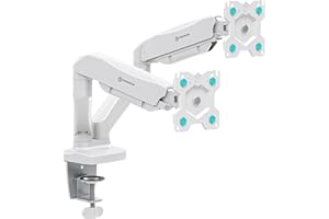 ‎ONKRON Uchwyt monitora ONKRON dla dwóch monitorów 13-32 cali do 8 kg, podwójny uchwyt monitora gazowy 75x75-100x100 VESA, uchwyt monitora na biurko, obrotowy, regulowany, biały G160-W