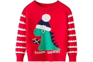 Wexuua Christmas Sweater Toddler Baby Boy Girls Santa Saurus Knitwear Xmas Dinosaur Jumpers for Kids 1-6 Years
