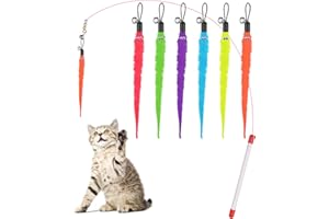 Cobee Giocattoli per gatti, bacchetta di ricambio, 6 pezzi, coda pelosa con campane + canna da pesca per gatti, ricariche assortite con campana per gattino
