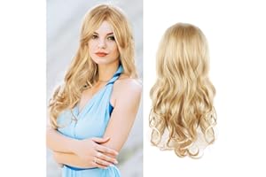 PLLYPE Długie peruki blond, długie, falowane peruki z grzywką, na co dzień, na imprezę, syntetyczne syntetyczne falowane peruki dla kobiet, do cosplay, na imprezę, Halloween