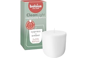 Bolsius - CleanLight Ricarica - Candela Profumata Ricaricabile - Cipresso & Ambra - Solo Ricariche - 2 pz - Durata della Combustione 20 Ore - Contiene Cera Vegetale Naturale - Concetto Sostenibile