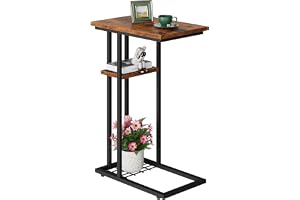 YMYNY sidobord C-form, elegant litet soffbord, industriell design, 40 x 26 x 61,5 cm, vardagsrumsbord sovrum vardagsrum, vint