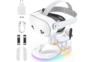 GEEKERA Estación de Carga Compatible con el Casco y los Mandos VR Q3S, con iluminación RGB, 2 Baterías Recargables, Accesorios VR