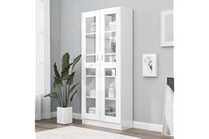 NITCA Armadio con Vetrina,Vetrina Espositiva Alta, Armadietto Laterale,Mobiletto Bagno Mobile con Ante, per Soggiorno, Camera, Ufficio 82,5x30,5x185,5cm Truciolato, Bianco Lucido