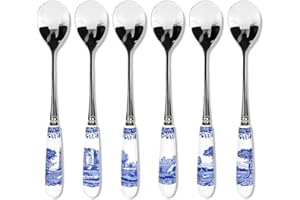 SPODE Portmeirion Home & Gifts Cuillères à café S/6, en Acier Inoxydable, Bleu et Blanc, 15 cm
