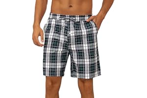 Nieery Pantalones de Pijama para Hombre Pantalones de Pijama para Hombre con Bolsillos Ropa de Noche Pantalones Cortos de Algodón a Cuadros para Casa Pantalones Cortos de Pijama
