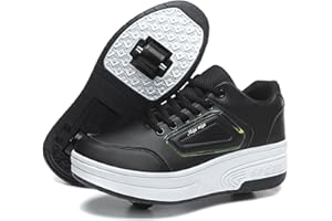 Hixingo Scarpe con Rotelle per Ragazzi Ragazze, Bambino 2 in 1 Scarpe da Skateboard Sneakers Sportive con Ruote Maglia Traspirante Scarpe Ginnastica Pattini a Rotelle Bianco, Nero