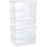 Grizzly 5 x Storage Box with Lid 10 L &ndash; Transparent Plastic Stackable Drawer &ndash; Multipurpose Storage Box Closet Organizer for
