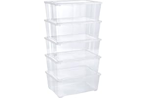 Grizzly 5 x Contenitori Portaoggetti Impilabili con Coperchio Grandi Trasparenti - 10 L - Scatole Portagiocattoli, Per Armadio, Portascarpe, Per Vestiti, Trasloco, Organizer Casa e Ufficio