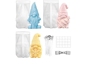 Kuvarix 3 Pcs Moule Bougie Noel, 3D Moule Bougie Silicone, Moules en Silicone pour Gnome de Noël avec 20 Mèches 1 Supports, Moules à Bougies Aromatique Bricolage Pour Parfumée, Savon, Chocolat