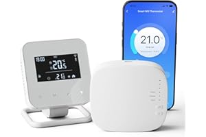 VACONOFF Thermostat sans Fil avec Un Récepteur, Thermostat Intelligent WiFi Connecté pour Chaudières à Gaz et Chauffage au Sol à l'eau, 3XAAA Batterie Ou USB Alimenté,Compatible avec Alexa Et Google Assistant