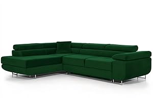 ‎COMFORTINO FURNITURE Ecksofa mit Schlaffunktion PASTI L-Form, Sofa Couch mit Bettkasten, 3-Sitzer Eckcouch, Schlafsofa für Wohnzimmer, Big Sofa Couch mit Schlaffunktion (Grün, Ottomane Links)