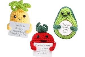 KONFEN Positive Knitted Mini Doll, 3 pack Funny Positive Pocket Hug Toy Pendant with Energy Card, Creative Positive Energy Doll for The Love One(Pineapple+Tomato+Avocado)