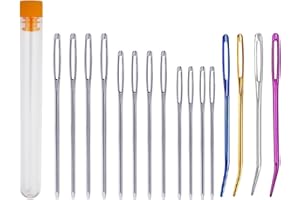 BESMRPG GroßäUgiges 16tlg Nähnadeln mit Großem Öhr,Sticknadeln,Stopfnadeln,Crochet,Nähnadel,Stopfgarn,Wollnadeln,Gebogen Handarbeitsnadeln,Nähnadelset,Vernähnadel,Häkeln,Durchziehnadel(4 GrößEn)