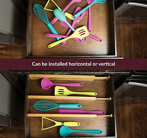 Bambus Holz Schublade Trennwand, Set 4 | Verstellbare Organisatoren & Trennwände | Umweltfreundlich | erweiterbar & Spring Loaded | funktioniert in Küche, Kommode, Bad, Schlafzimmer, Schreibtisch, Baby - 2