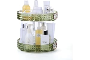 ROWNYEON Rotating Makeup Organiser 2 Tier Large Toiletries Organiser Spinning Cosmetic Organiser Skincare Organiser Storage with Handle Perfume Stand for Vanity,Dressing Table,Bathroom,Green