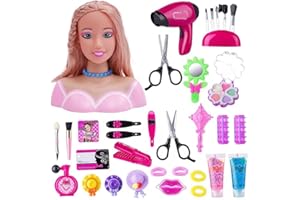 VOULLIY Kids Hairdressing Makeup Dolls,Make-up and Hairdressing Head Kids Hair Styling Head Doll, Hair Styling Doll Head Toys, Doll Styling Head Hairdressing, Styling Head Toy with Hair Accessories (D/35 Pcs)