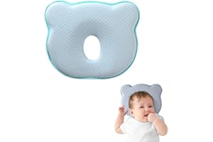 JOYOLA Cuscino per neonato, plagiocefalia, cuscino per bambini contro la testa piatta, 100% cotone, per bambini in memory foam per 0-12 mesi, colore blu