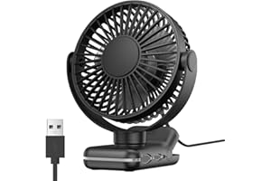 TOPK Ventilateur à pince USB - Petit ventilateur portable à pince - Avec flux d'air puissant - Rotation à 720° - Ultra silencieux - Pour la maison, le bureau, la roue à langer et le salon