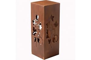 ecosoul Objet de décoration de jardin avec lanterne de lierre, colonne de jardin à poser, colonne, seau en métal rouillé, décoration (22,5 x 22,5 x 60 cm)
