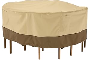 Classic Accessories Veranda Water-Resistant Round Garden Table & Chair Set Cover, Pebble/Bark/Earth (177cm, Medium)