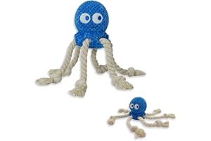 TONYFY Cute Sea Animals Dog Toys with Squeaker, Interactive Plush Cotton Toys with Knot and Crinkle Paper - for Puppies, Small and Medium Dogs (Blue Octopus)