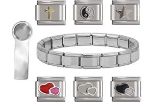 AWEHIRU No Brand Name Starter Kit 18| 6pcs Charms Links| 1 Silver Bracelet| 1 Charm Tool- fits all classic 9mm Italian Style Charm Bracelet - UK stock