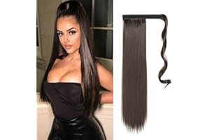 NOKDAL Coleta Postiza Pelo Natural Extensiones Coletas Postizas Largas Cola Postiza Coleta Pelo Natural Extension Coleta Postiza Larga Lisa Postizos para Coletas de Pelo Sintetico 55cm -Marrón oscuro (105g)