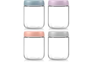 EOPUOZS 4 Tarros de Avena Nocturna con Tapa de Rosca, 480 ml Tarros de Cristal, Tarros Herméticos para Ensaladas, Muesli, Aperitivos, Ppudines, Encurtidos, Papillas y Yogur