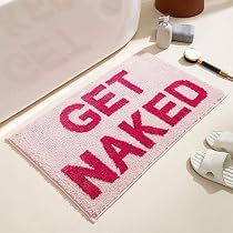 Get Naked Tapis de bain antidérapant rose, joli tapis de salle de bain touffeté, lavable en microfibre pour salle de bain, salon, séchage rapide