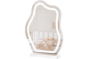 ‎WOLTU WOLTU Podświetlane lusterko do makijażu, 3 poziomy oświetlenia + regulowana jasność, nieregularne lustro w kształcie chmury, lustro stołowe z podstawą, lustro stołowe LED, 43 x 8,5 x 56 cm