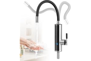 AOFESEL Wasserhahn mit Durchlauferhitzer Küche, 3000W Elektrischer Heizung Wasserhahn, Sofort Warm Küchenarmatur mit LCD Temperaturanzeige, 360º Drehbarer Silikonschlauchhahn, 304 Edelstahlgehäuse