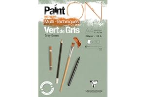 Clairefontaine 975705C Blocco collato PaintON multi-tecnica - 30 fogli carta da disegno multi-tecnica a Grana leggermente rugosa - Verde Grigio- A4 21x29,7 cm 250g