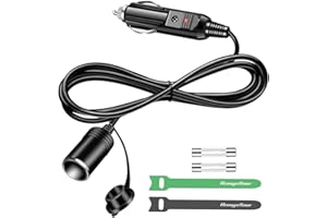 Range Tour Cigarette Lighter Extension Cord, 12V-24V Cigarette Lighter Socket Extension Cable 1.8m/6ft 16AWG Plug to Female Socket Heavy Duty Extension Lead for Car with LED Replaceable 15A Fuse