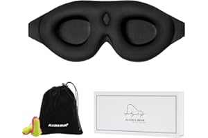 ALASKA BEAR Sleep Mask with Molded Eye Cups for Women and Men, Nose-Contoured 3D Ultra-Plush Soft Blackout Eye Mask, Zero Pressure on Eyelids & Eyelashes, Earplugs Set, Black