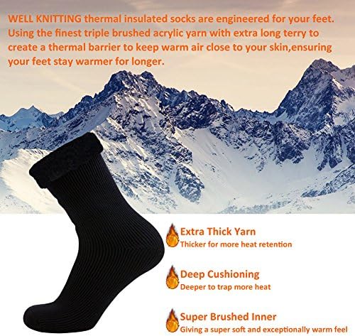 Well Knitting 3 Pack Mens Extra Warm Comfortable Thick Winter Outdoor Working Ski Hiking Brushed Thermal Socks UK Size 7-12